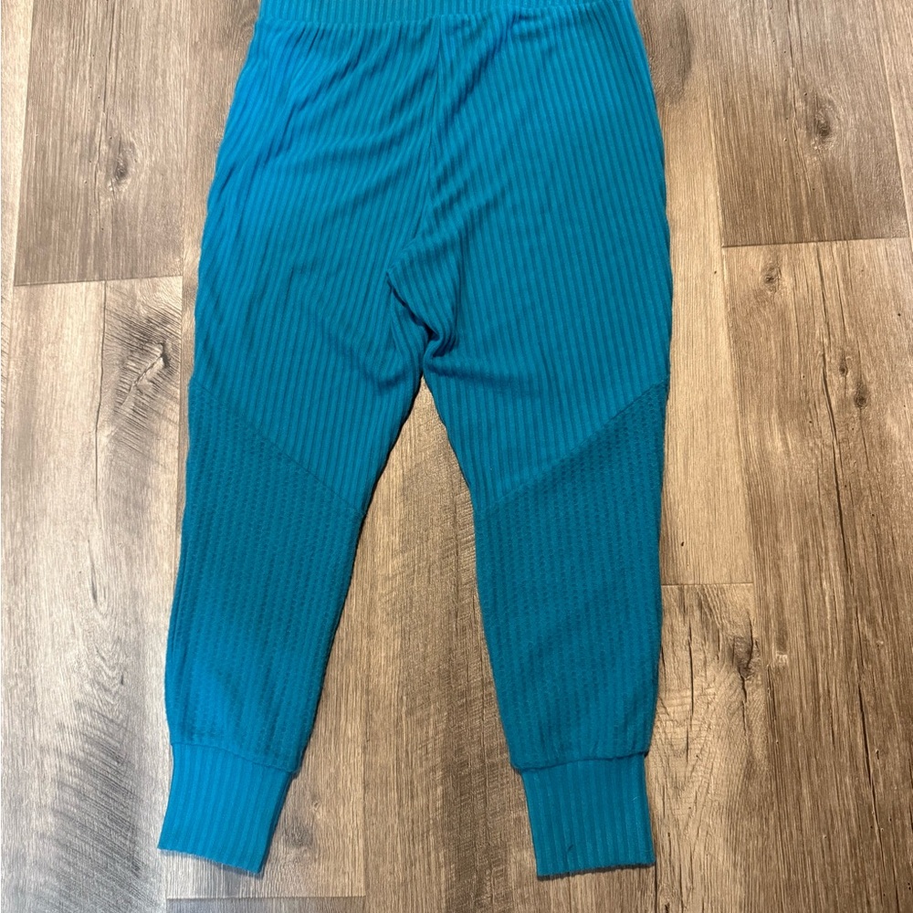 Teal Ribbed Sleep Bottoms - Picture 3 of 5